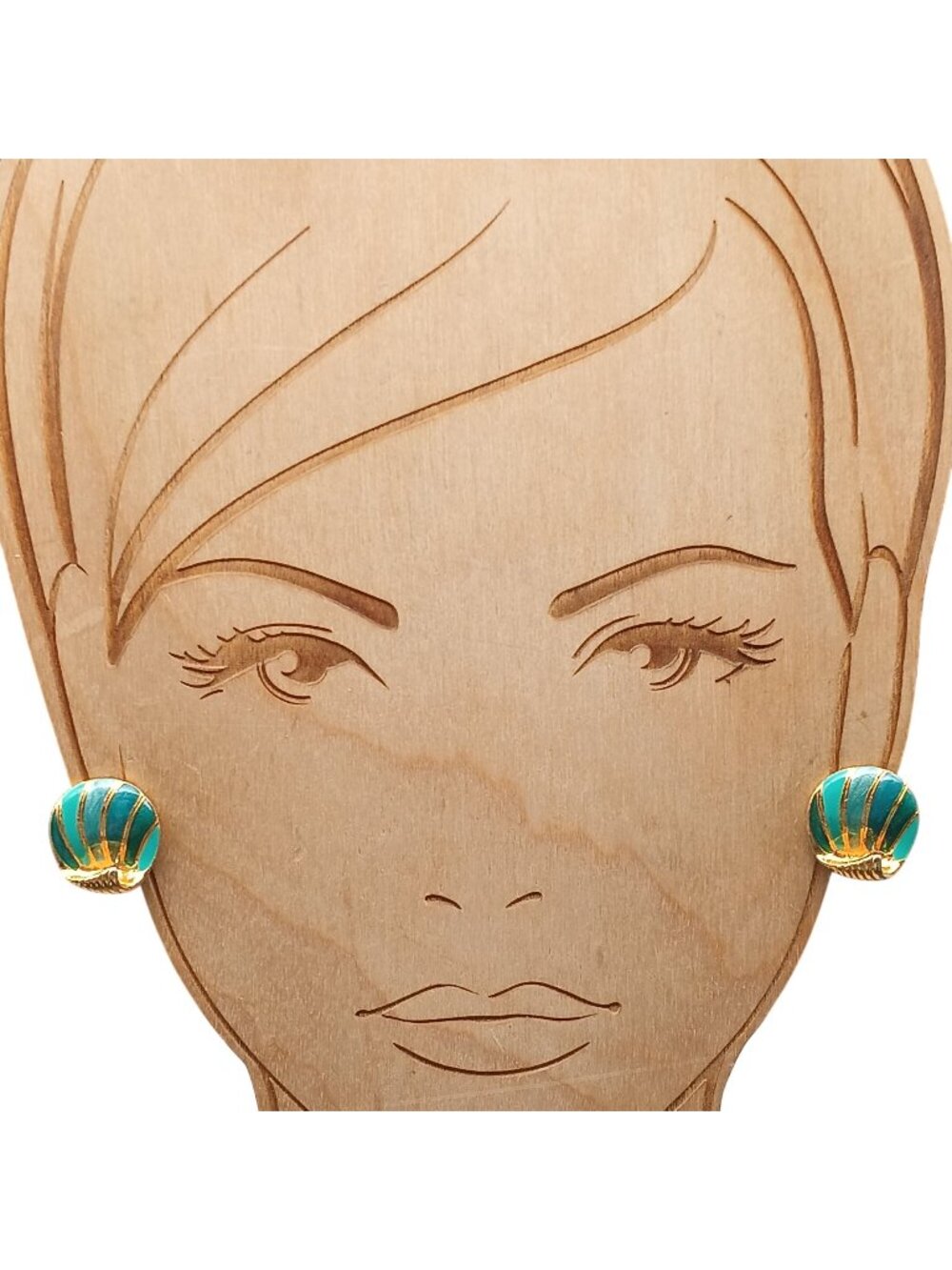 Vintage Gold-Tone Clip-On Earrings With Green Enamel Shell Design